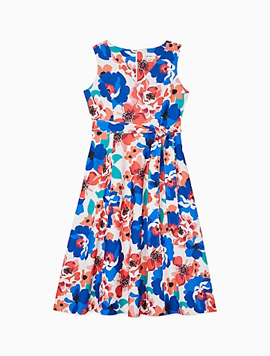 Floral V-Neck Tie Waist A-Line Dress | Calvin Klein