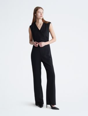 Calvin Klein womens Cropped Jumpsuit With Tulip Sleeve, Cream