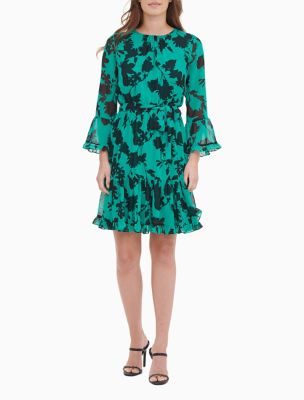 calvin klein floral dress with bell sleeves