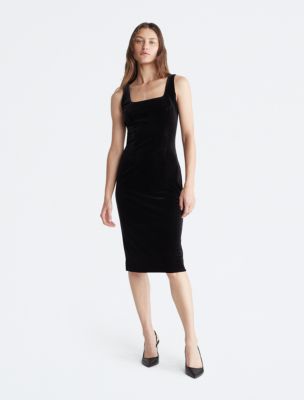 Velvet Square Neck Midi Tank Dress, Black Beauty