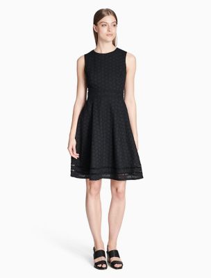 calvin klein eyelet fit & flare midi dress