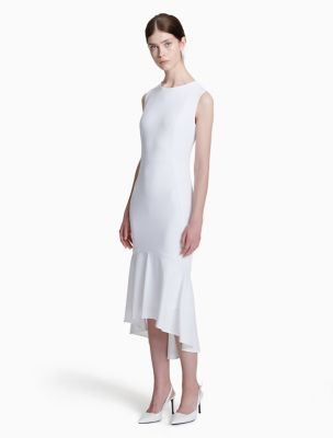 calvin klein ruffle hem midi dress