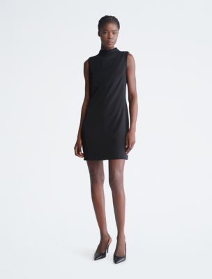 Mock Neck Mini Sheath Dress, Black Beauty