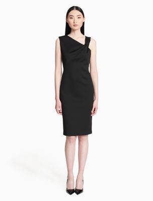 asymmetrical neckline sheath dress