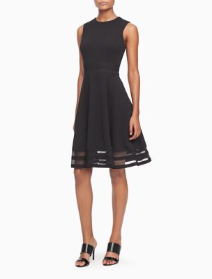 calvin klein illusion stripe fit & flare dress