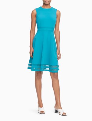 calvin klein illusion trim fit and flare dress