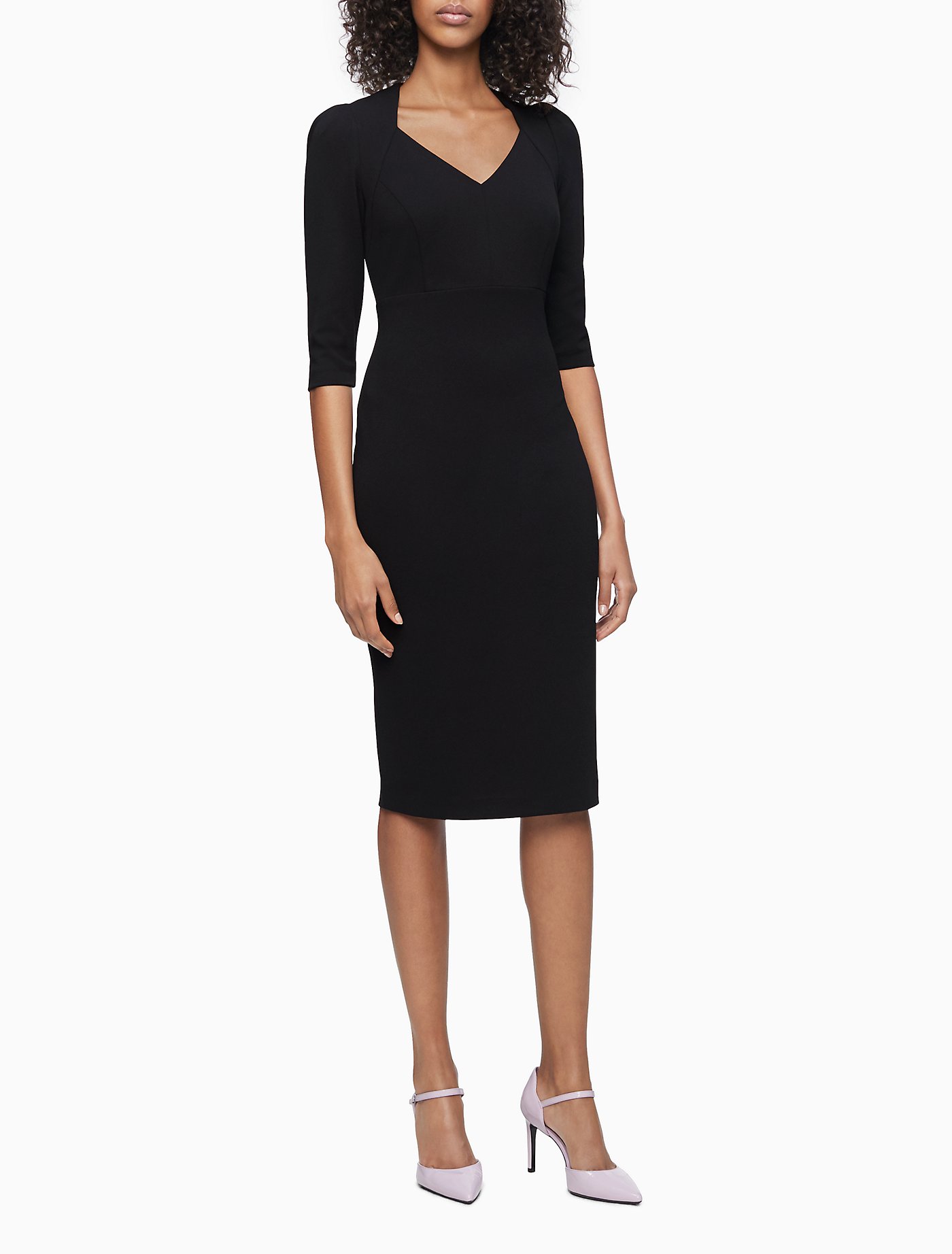 V-Neck 3/4 Sleeve Sheath Dress | Calvin Klein