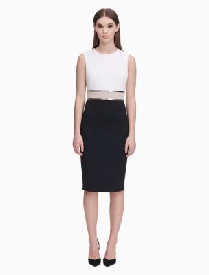 calvin klein metallic colorblocked sheath dress