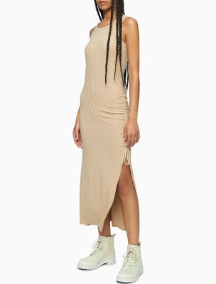 Ruched Midi Tank Dress, Travertine