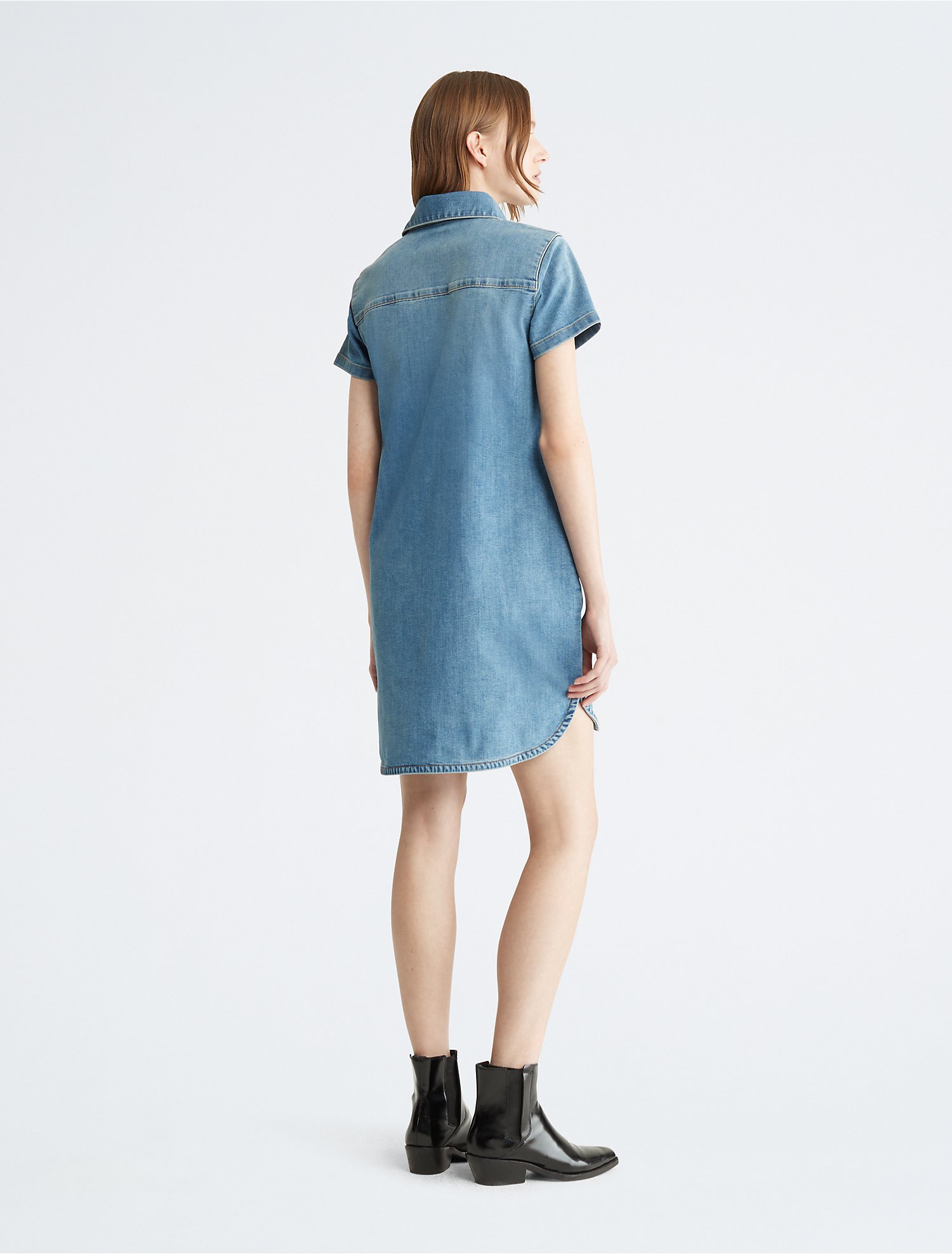 sofa Afdeling Legende Light Blue Repreve® Denim Shirt Dress | Calvin Klein® USA
