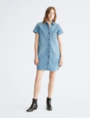 Light Blue Repreve® Denim Shirt Dress