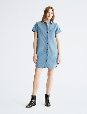Light Blue Repreve® Denim Shirt Dress | Calvin Klein® USA