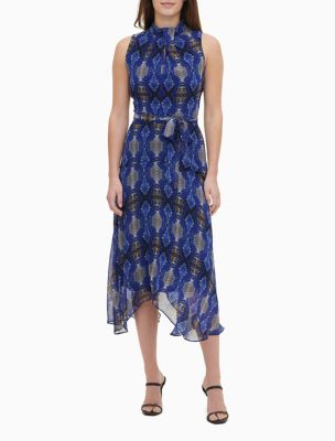 calvin klein printed sleeveless swing dress