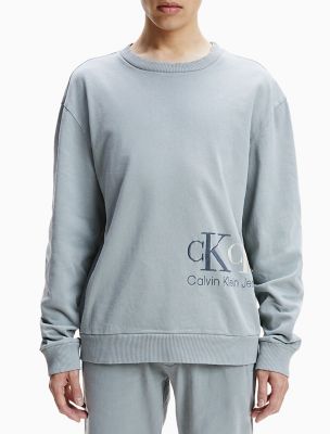 Calvin Klein Jeans Big & Tall monogram badge sweatshirt in light blue
