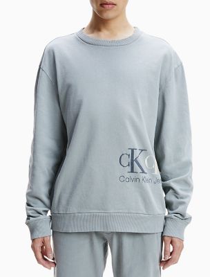 Calvin Klein Jeans Organic Cotton Monogram Sweatshirt Blue, Men's Clothing