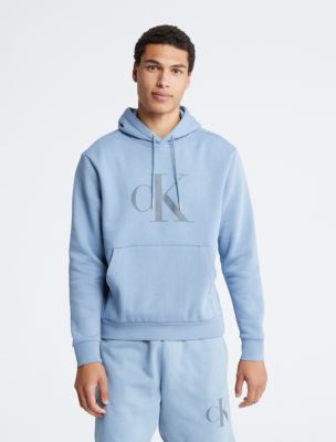 Calvin Klein Monogram Hooded Fleece Sweatshirt, Blue (XL)