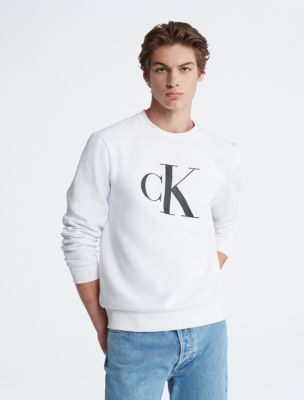 Calvin Klein Men's Monogram Logo Crewneck Sweatshirt, Brilliant White,  Small at  Men's Clothing store