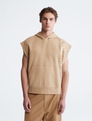 Stencil Logo Cotton Stretch Sleeveless Hoodie, Cornstalk