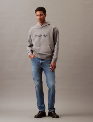 Calvin Klein Grey XL Relaxed Fit Embroidered Logo Men's Hoodie Sweatshirt