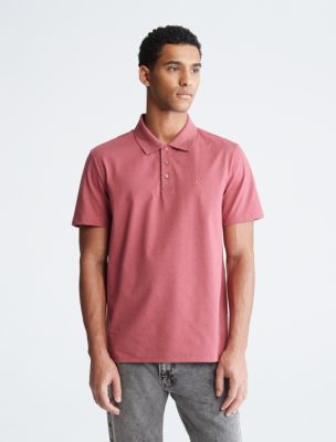 Polo en coton lisse à mini tiret, rose framboise