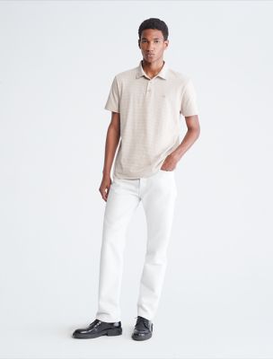 Smooth Cotton Striped Monogram Logo Polo Shirt | Calvin Klein