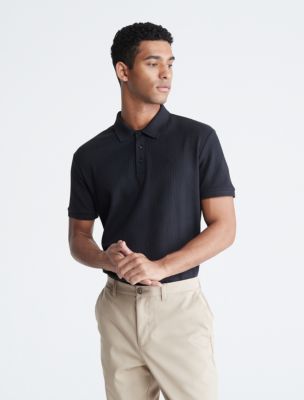 Smooth Cotton Drop Needle Polo Shirt, Black