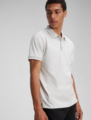 Fitted Deep V Neck Polo Shirt - Grey