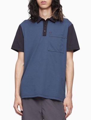 Smooth Cotton Colorblock Polo Shirt, Ink