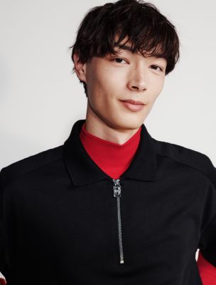 Calvin Klein CK Men's Long Sleeve Polo Shirt with Collar and