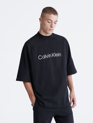 Calvin Klein Men's Relaxed Fit CK Logo Terry Raglan Tee, Beige Heather