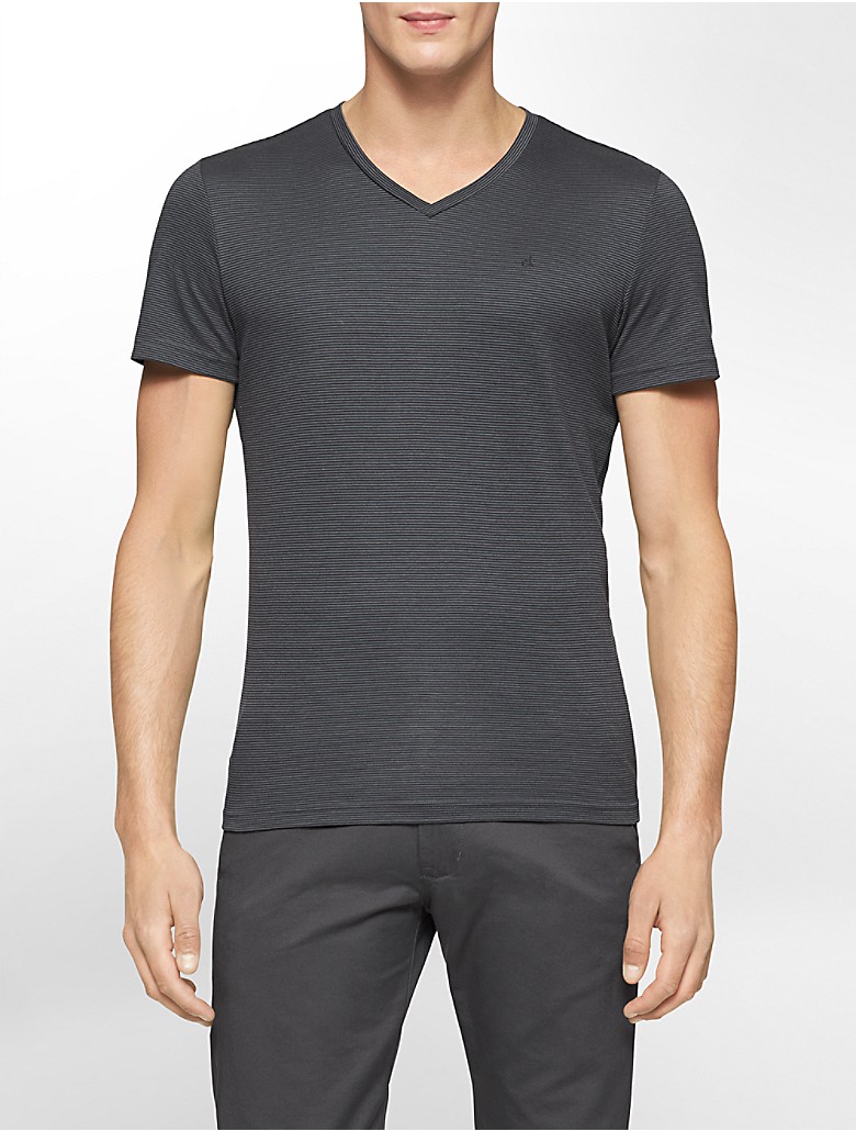 calvin klein mens body slim fit striped v-neck pima cotton t-shirt | eBay