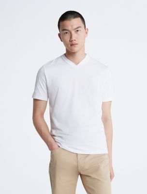 calvin klein men's smooth cotton solid v neck t shirt