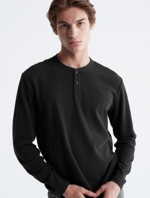 Buckle Black Waffle Knit Henley - Men's T-Shirts in Crockery