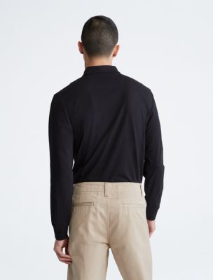 Calvin Klein Smooth Cotton Long Sleeve Polo - Black