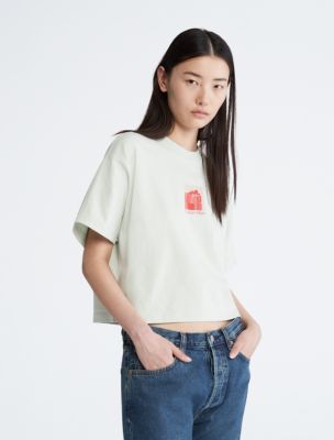 Calvin Klein Cropped Tee Shirt in White