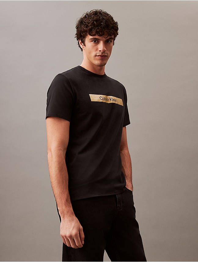 Men's Calvin Klein Raised Striped Logo T-Shirt In Black 