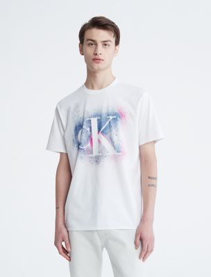 Calvin Klein Jeans Men's Splatter Long Sleeve Pullover, White