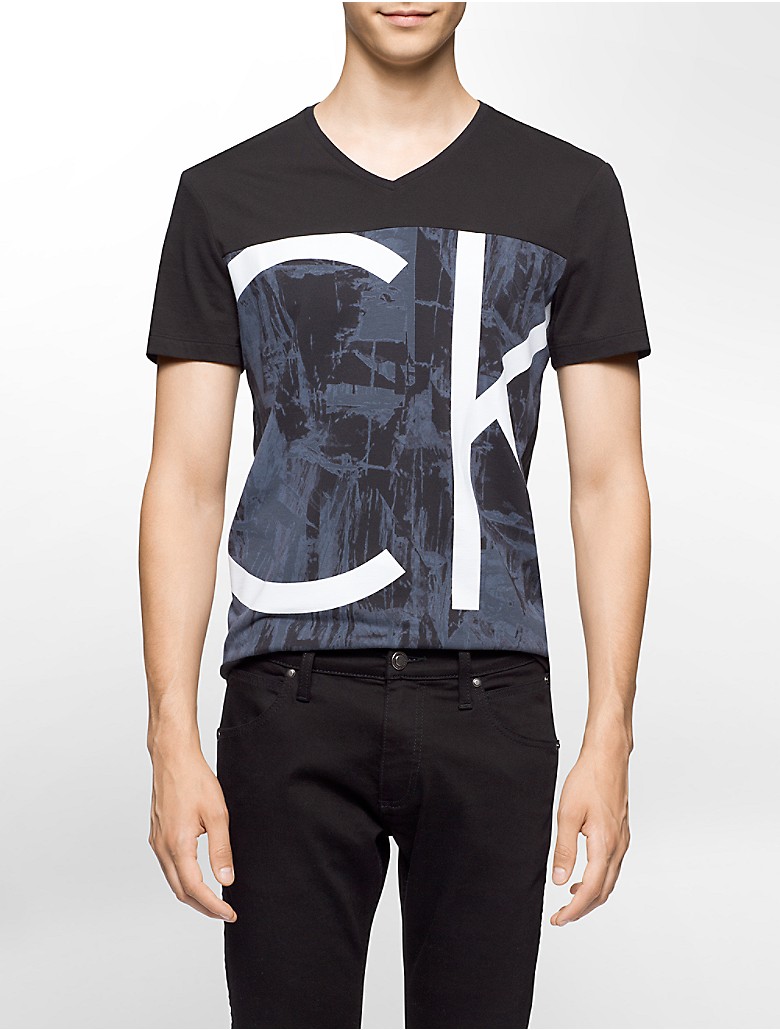 calvin klein mens ck one slim fit colorblock v-neck t-shirt | eBay