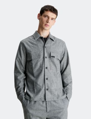Wool Blend Classic Flannel Button-Down Shirt, Grey Fog