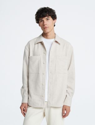 Wool Blend Relaxed Button-Down Shirt, Fog