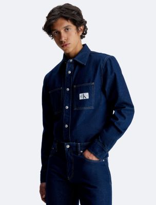 Calvin Klein Men's Long Sleeve Denim Button Down Shirt, Black, Small at   Men's Clothing store