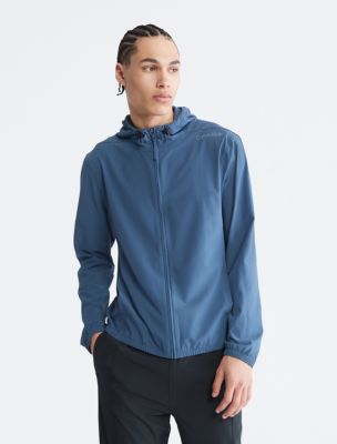 blue windbreaker jacket