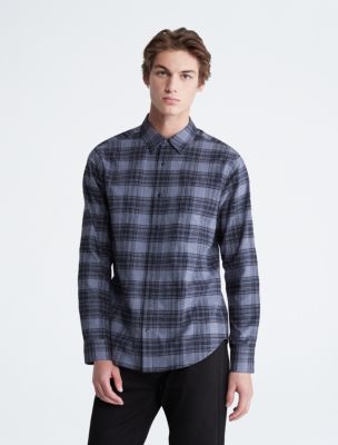 Plaid Flannel Classic Button-Down Shirt, Dark Sapphire