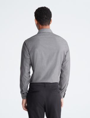 Slim Fit Steel Solid Herringbone Button-Down Shirt