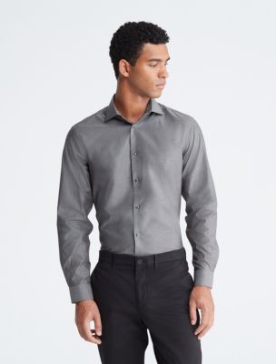 Steel Slim Fit Solid Herringbone Button-Down Shirt | Calvin Klein