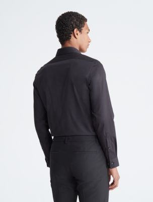 Slim Long-Sleeve Herringbone Shirt - Black, Shirts