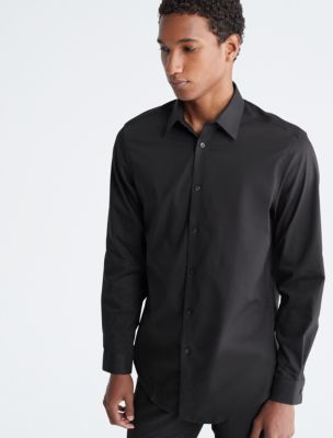 Calvin Klein Men's Dress Shirt Regular Fit Non Iron Herringbone French  Cuff, Black, 17.5 Neck 36-37 Sleeve