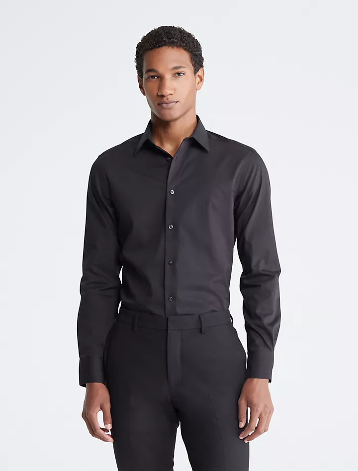 Calvin Klein Slim Fit Steel Solid Herringbone Dress Shirt