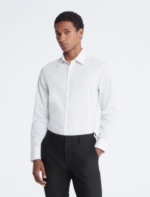 Calvin Klein Nevertuck Long Sleeve Plain Poplin Shirt In White