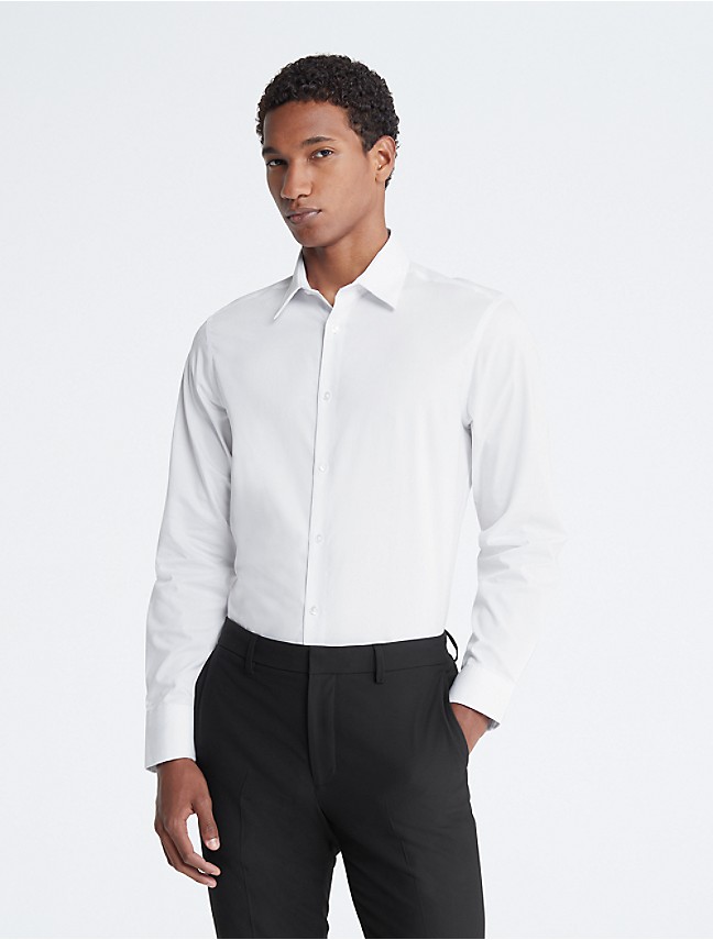 100% Stretch Cotton Casual White Shirt for Men, Dress shirt for